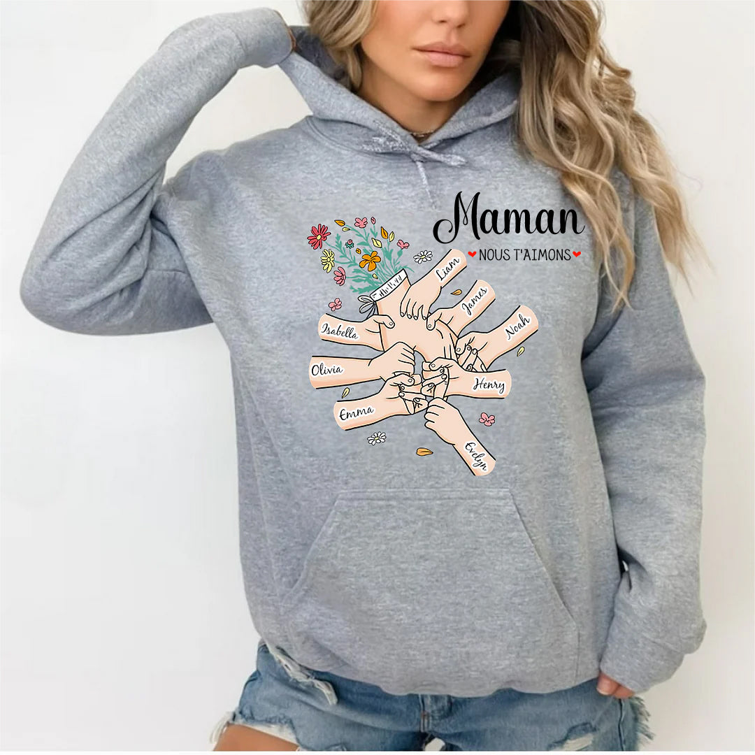 Sweat-shirt personnalisé main dans la main avec prénoms d'enfants – Le cadeau parfait pour maman