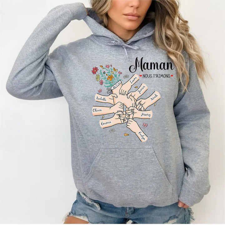Sweat-shirt personnalisé main dans la main avec prénoms d'enfants – Le cadeau parfait pour maman