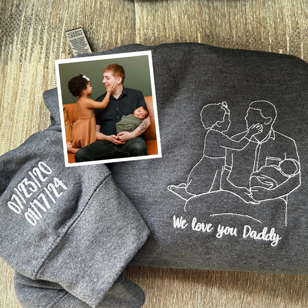 T-shirt brodé personnalisé avec portrait de PAPA