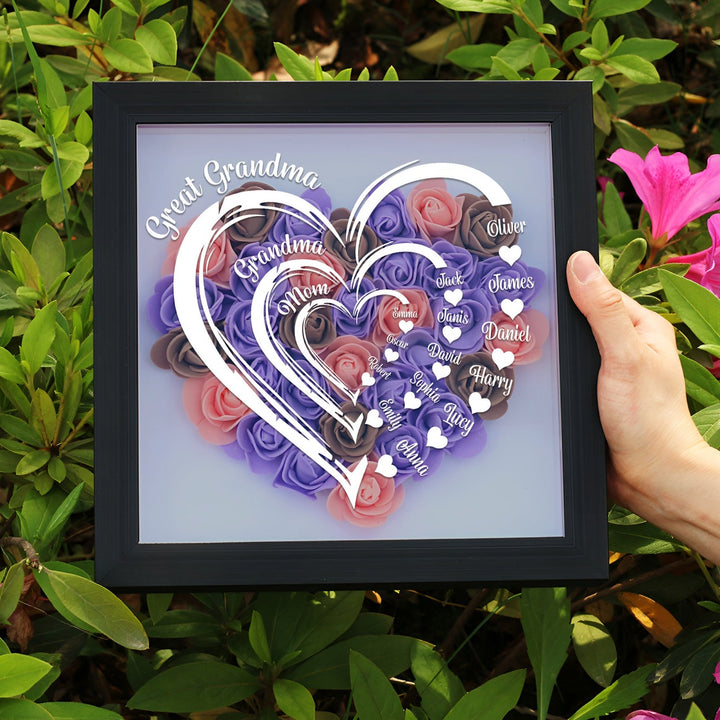 Coffret personnalisé pour arrière-grand-mère avec roses rouges - Cadeau cœur familial