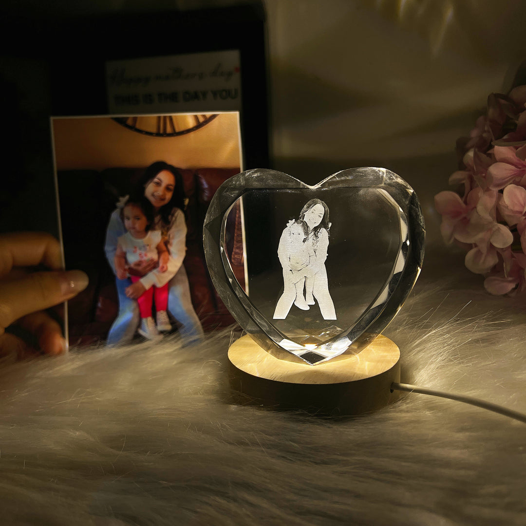 Cadeau photo personnalisé en cristal en forme de cœur 3D