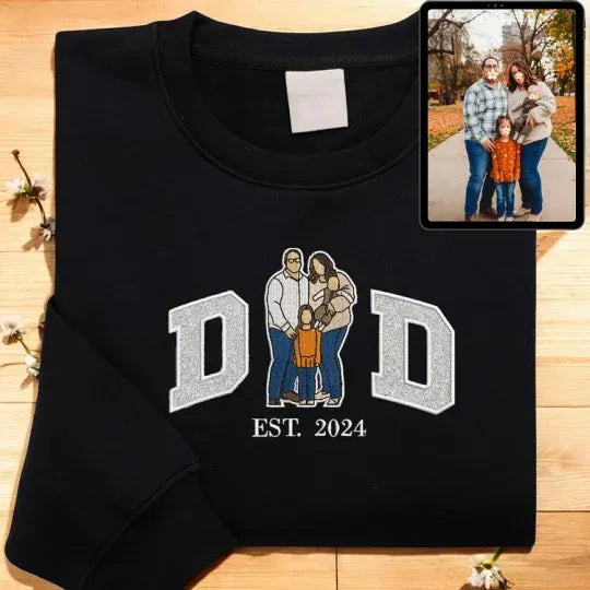 🎁 Sweat-shirt brodé à paillettes portrait papa - Cadeau fête des pères