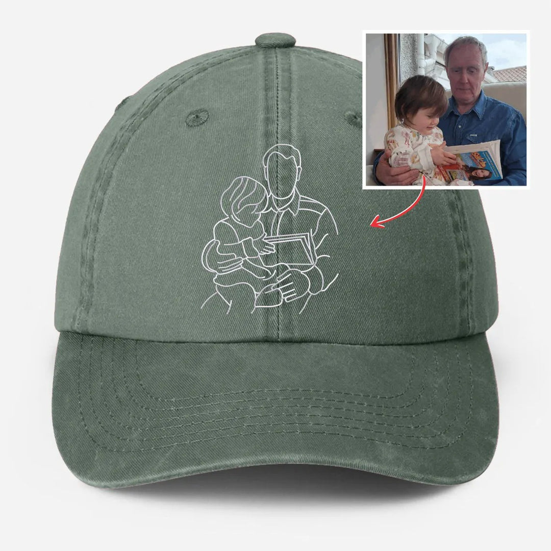 Chapeau Brodé Photo Portrait Contour Personnalisé Pour PAPA