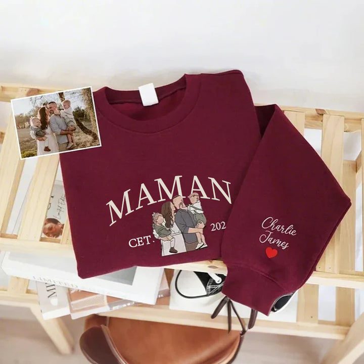 Sweat-shirt personnalisé avec photo de portrait de maman brodé