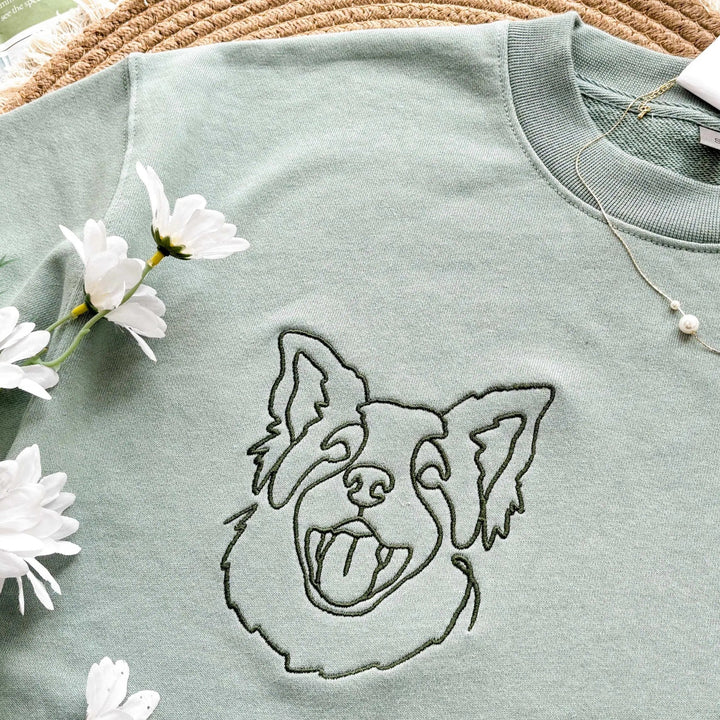 Sweat-shirt brodé avec visage de chien personnalisé avec nom basé sur votre photo，pour famile