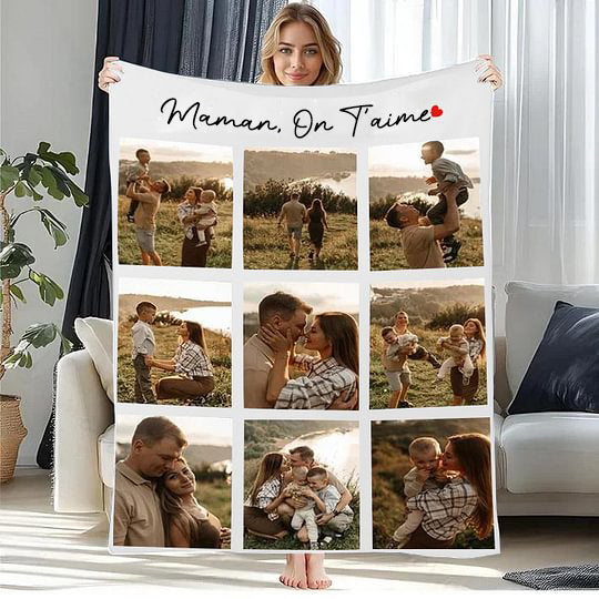 Couverture Polaire Couvertures personnalisées pour la fête des mères avec 9 photos