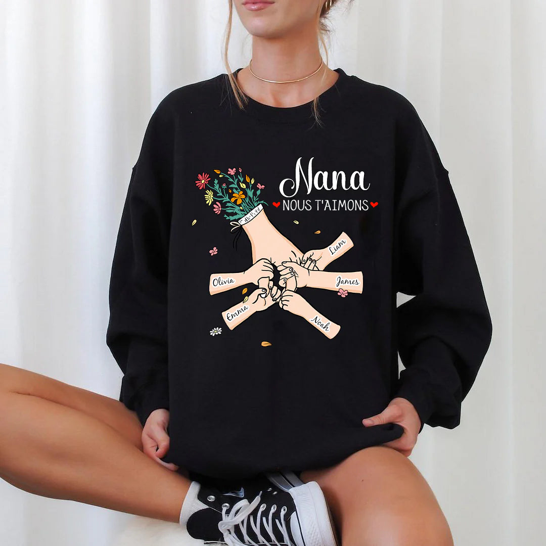 Sweat-shirt personnalisé main dans la main avec prénoms d'enfants – Le cadeau parfait pour maman