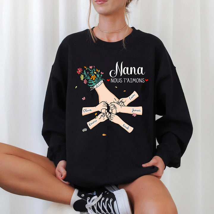 Sweat-shirt personnalisé main dans la main avec prénoms d'enfants – Le cadeau parfait pour maman