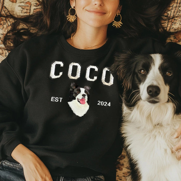 Sweat-shirt brodé avec visage de chat/chien, personnalisé avec nom basé sur votre photo