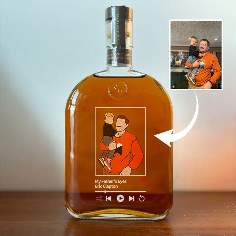 Bouteille de whisky avec lecteur de musique photo personnalisé, cadeau pour la fête des pères