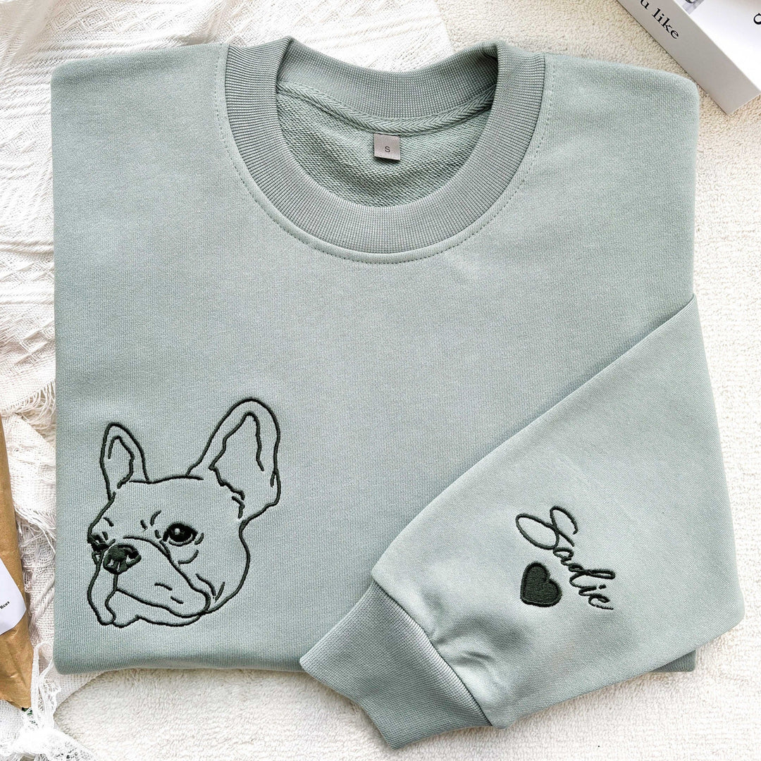 Sweat-shirt brodé avec visage de chien personnalisé avec nom basé sur votre photo