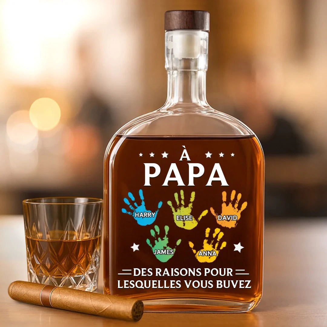 À mon premier et éternel héros - Bouteille de whisky personnalisée en famille - Fête des pères, cadeau pour papa, grand-père