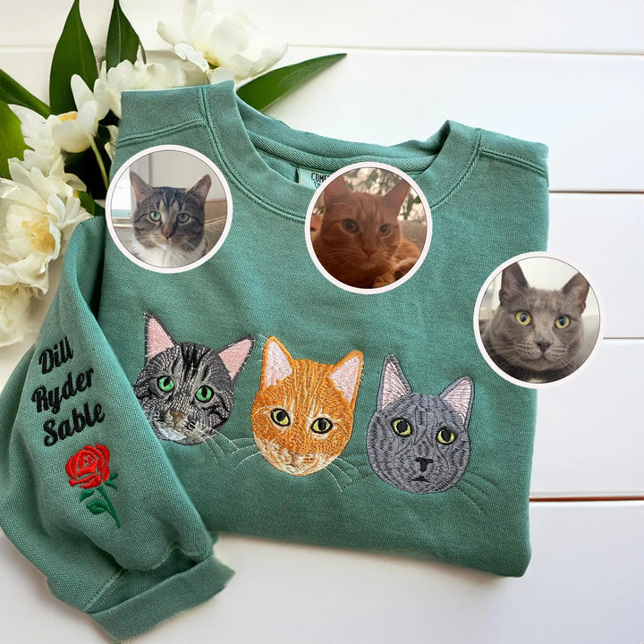 Sweat-shirt brodé en couleur avec portrait d'animal de compagnie，chien
