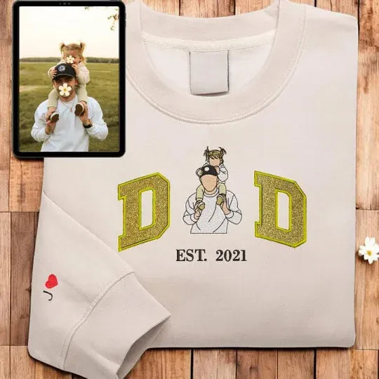 🎁 Sweat-shirt brodé à paillettes portrait papa - Cadeau fête des pères