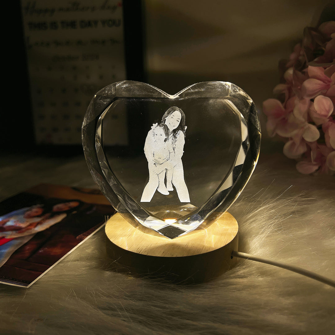 Cadeau photo personnalisé en cristal en forme de cœur 3D