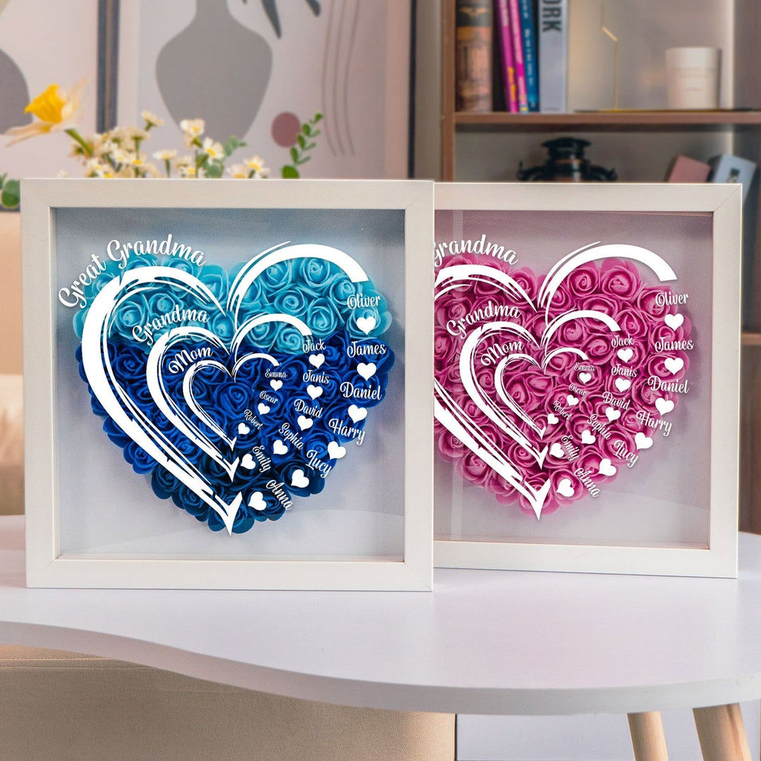 Coffret personnalisé pour arrière-grand-mère avec roses rouges - Cadeau cœur familial