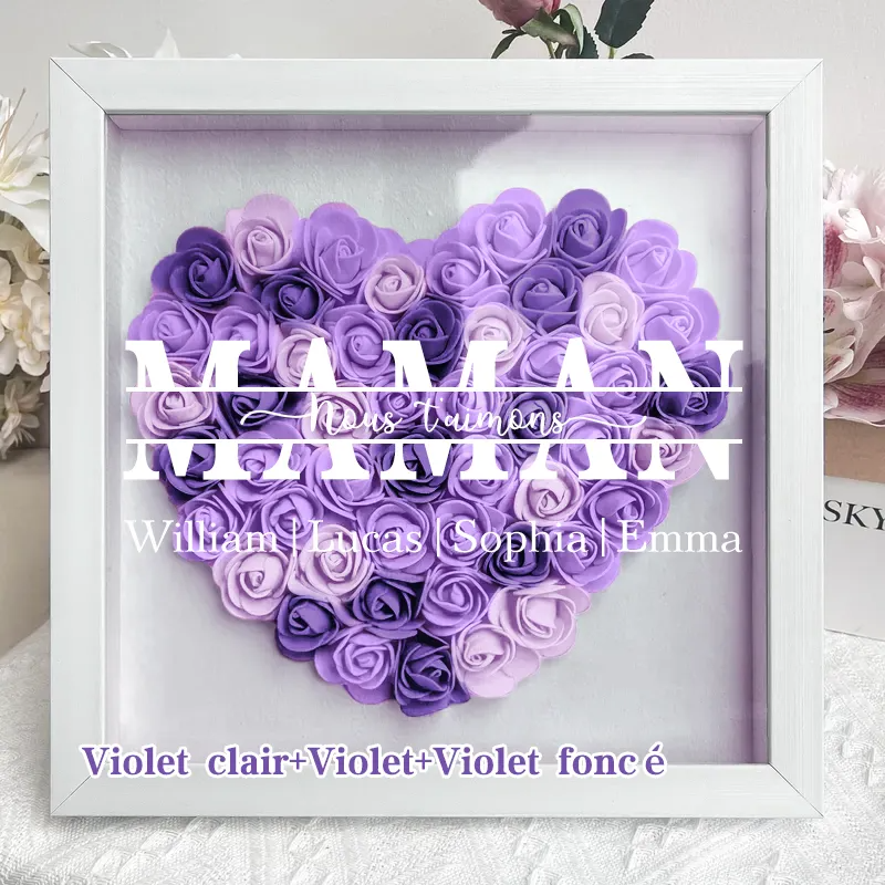 Nous t'aimons Cadre d'Ombre de Fleurs Personnalisé pour Maman