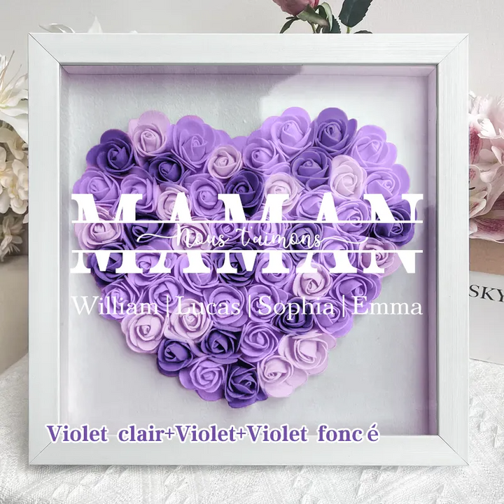 Nous t'aimons Cadre d'Ombre de Fleurs Personnalisé pour Maman