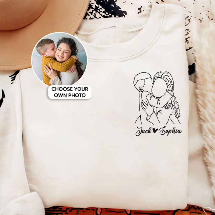 Sweat-shirt brodé personnalisé avec portrait, T-shirt papa/maman
