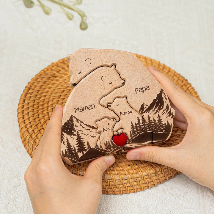 Puzzle personnalisé en bois de la famille d'ours