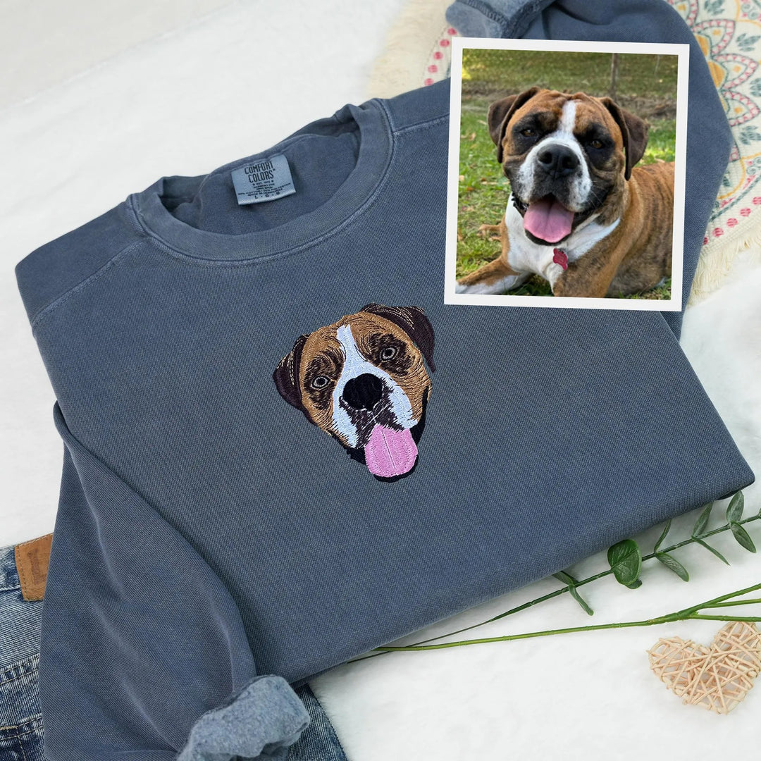 Sweat-shirt brodé avec visage de chien personnalisé