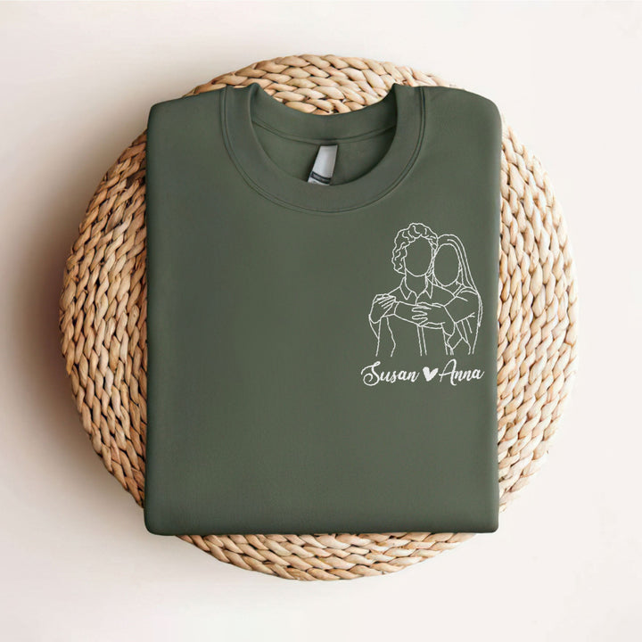 Sweat-shirt brodé personnalisé avec portrait, T-shirt papa/maman