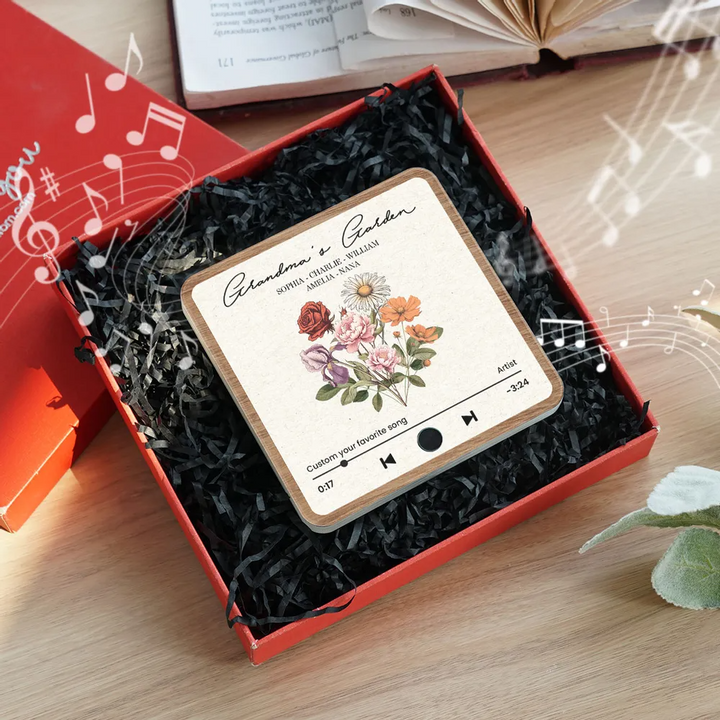 Bouquet de fleurs de naissance rétro du jardin de grand-mère, aimant de réfrigérateur musical personnalisé, cadeau pour grand-mère, maman