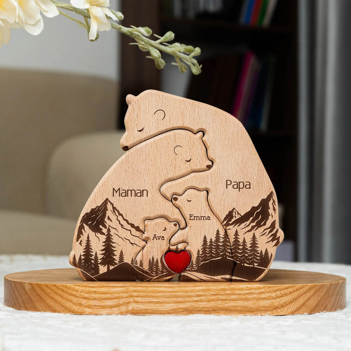 Puzzle personnalisé en bois de la famille d'ours