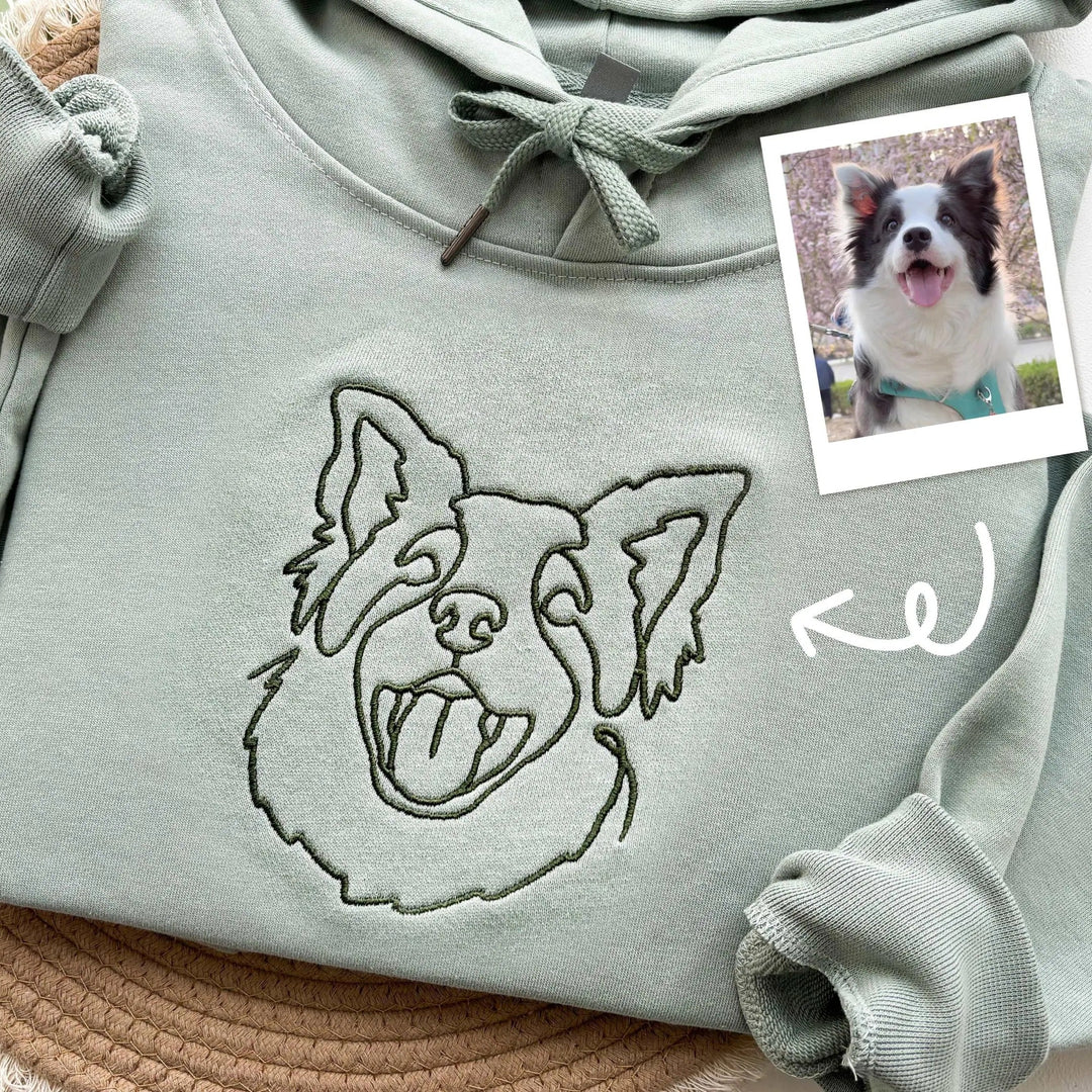 Sweat-shirt brodé avec visage de chien personnalisé avec nom basé sur votre photo，pour famile