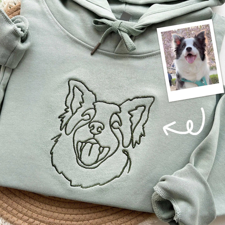 Sweat-shirt brodé avec visage de chien personnalisé avec nom basé sur votre photo，pour famile