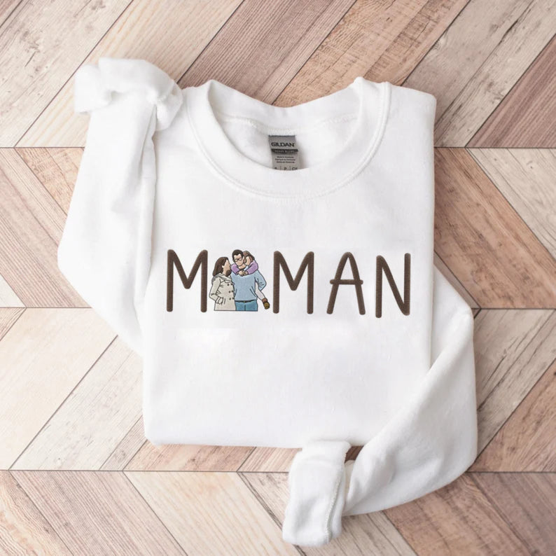 Sweat-shirt personnalisé brodé pour maman avec portrait à partir d'une photo