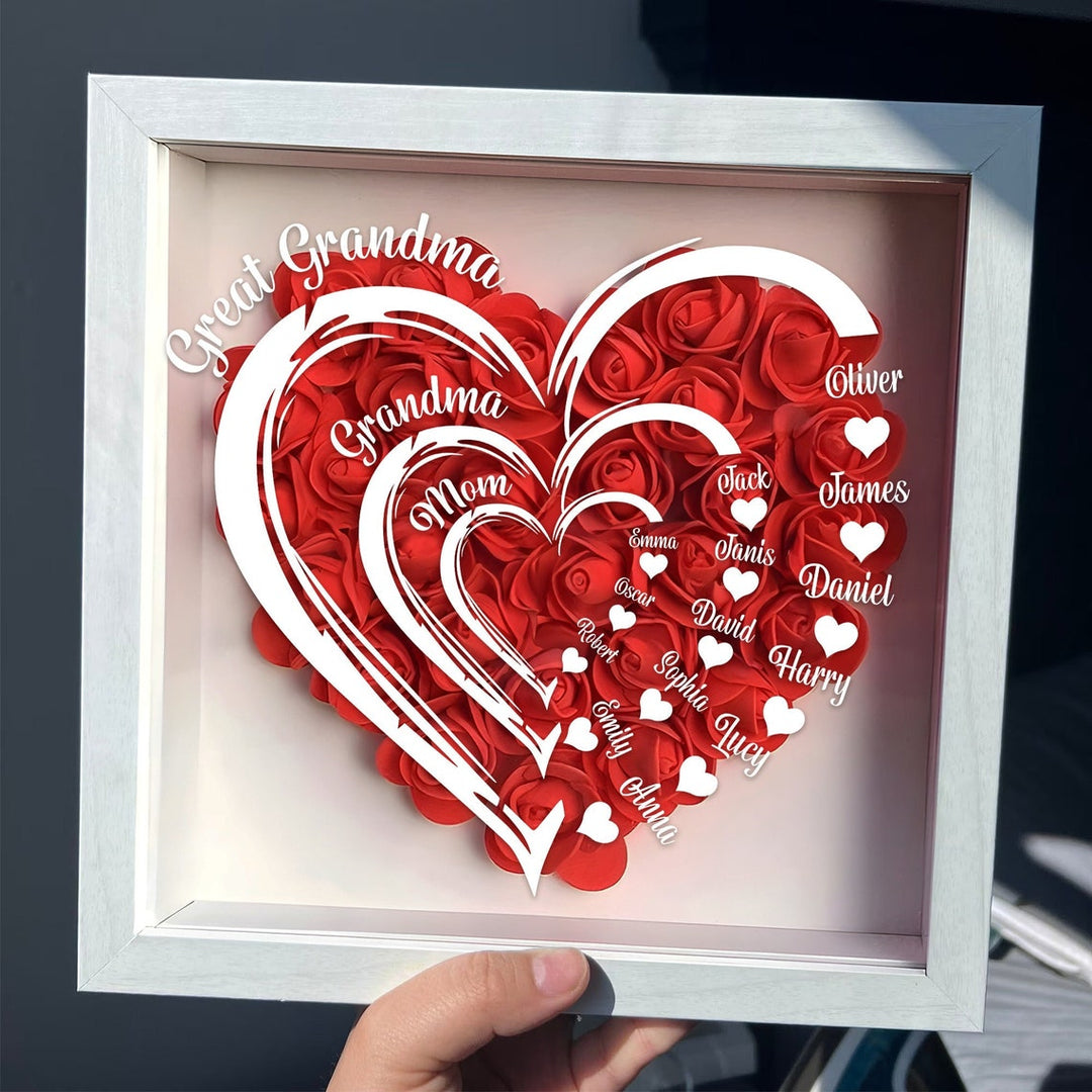 Coffret personnalisé pour arrière-grand-mère avec roses rouges - Cadeau cœur familial