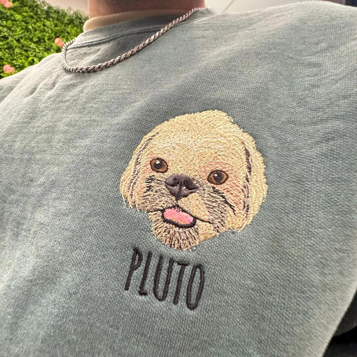Sweat-shirt brodé en couleur avec portrait d'animal de compagnie-chien/chat