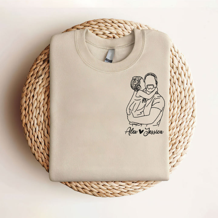 Sweat-shirt brodé personnalisé avec portrait, T-shirt papa/maman