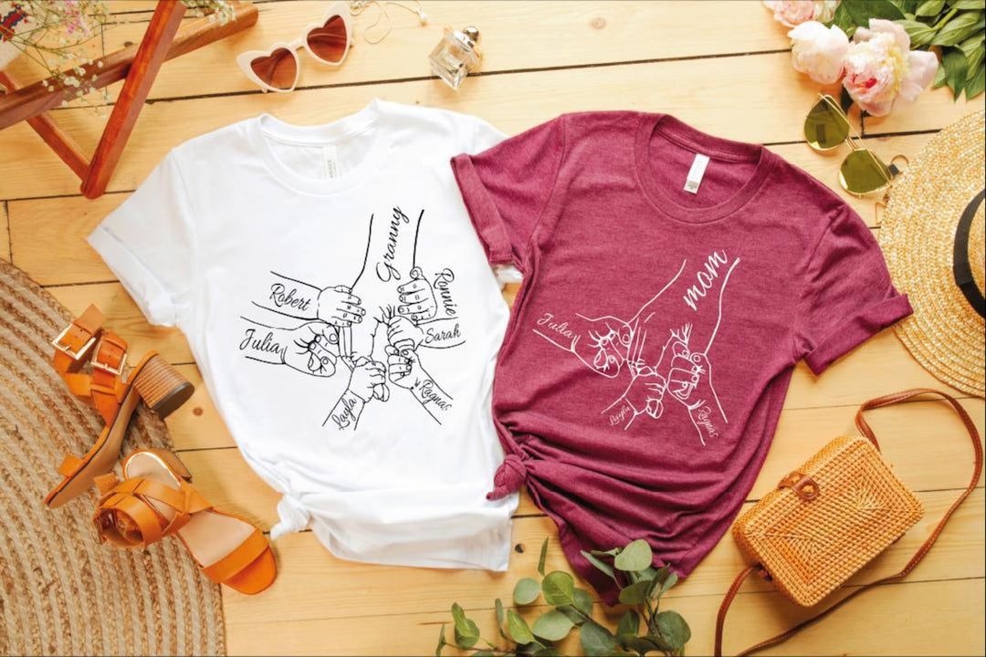 1-6 chemise de maman et d’enfant de mains d’enfants, nom personnalisé de noms d’enfant de main