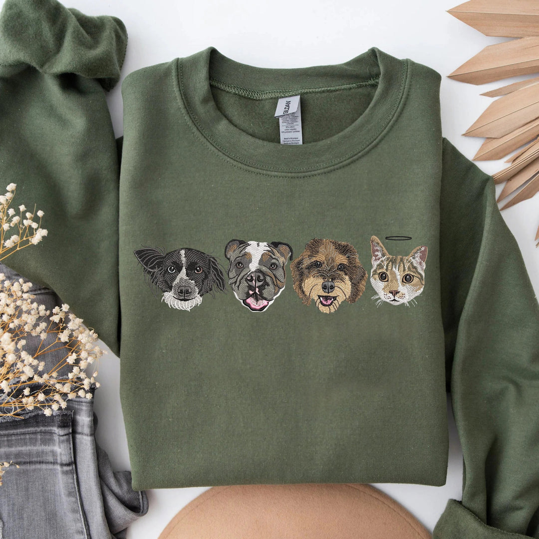 Sweat-shirt brodé avec visage de chien/chat personnalisé