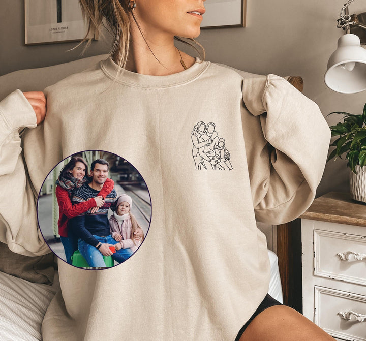 T-shirt personnalisé avec portrait de famille brodé et photo