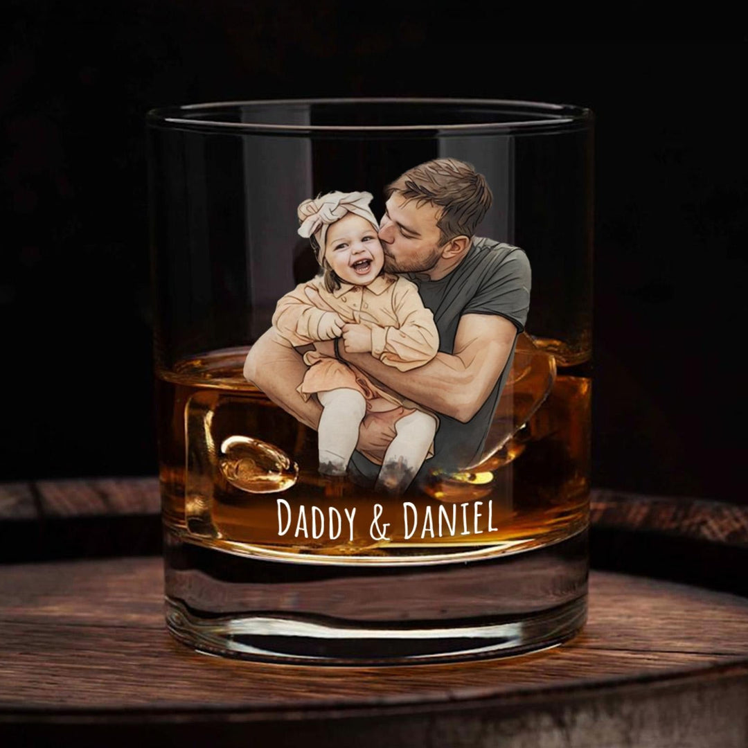 Portrait aquarelle personnalisé à partir d'une photo de papa et d'un verre à whisky