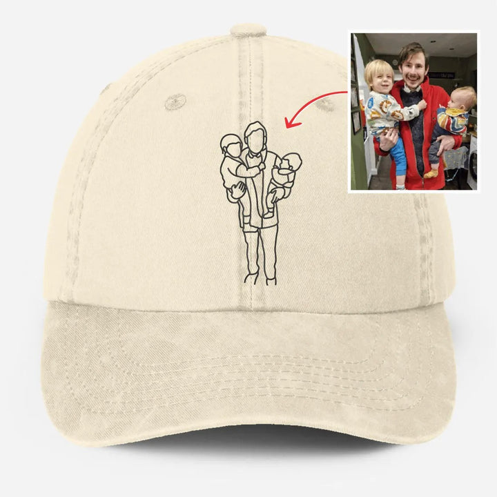 Chapeau Brodé Photo Portrait Contour Personnalisé Pour PAPA