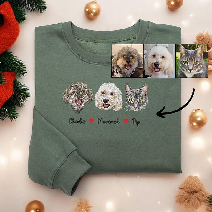 Sweat-shirt brodé en couleur avec portrait d'animal de compagnie