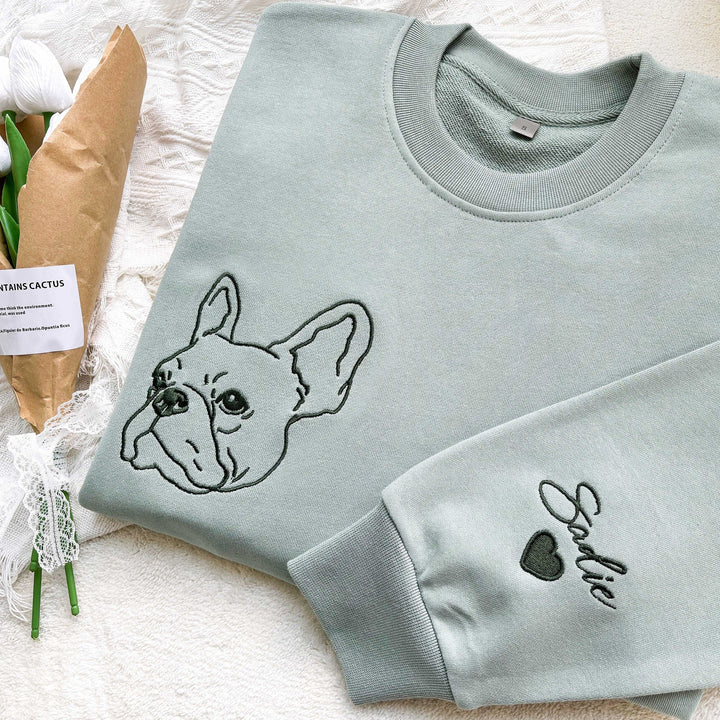 Sweat-shirt brodé avec visage de chien personnalisé avec nom basé sur votre photo