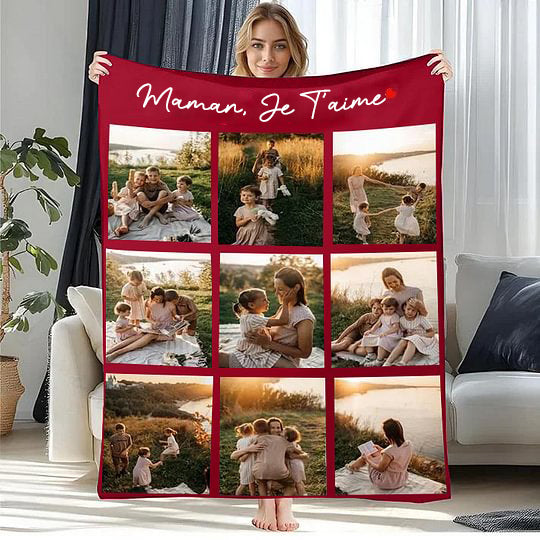 Couverture Polaire Couvertures personnalisées pour la fête des mères avec 9 photos