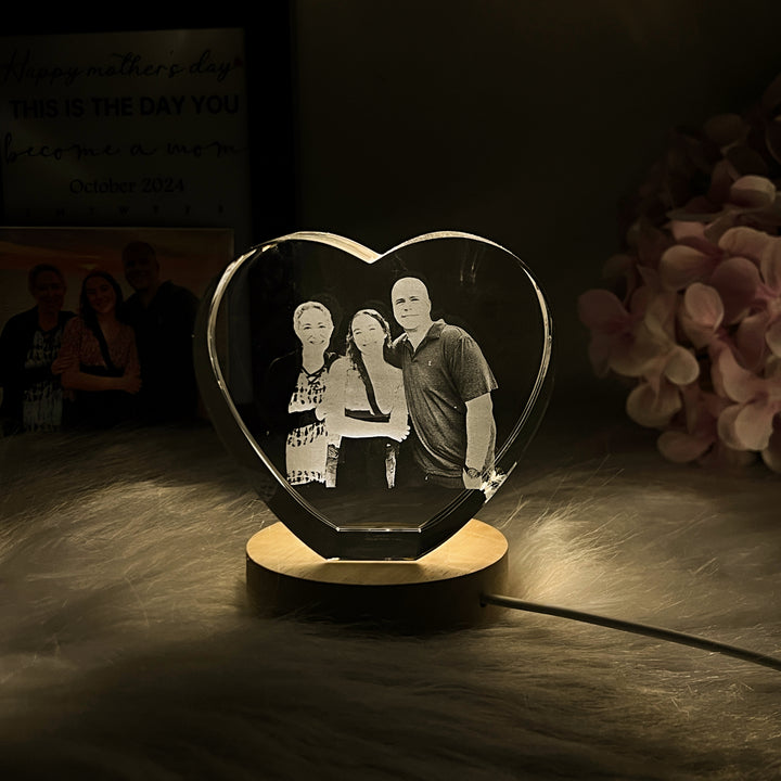 Cadeau photo personnalisé en cristal en forme de cœur 3D