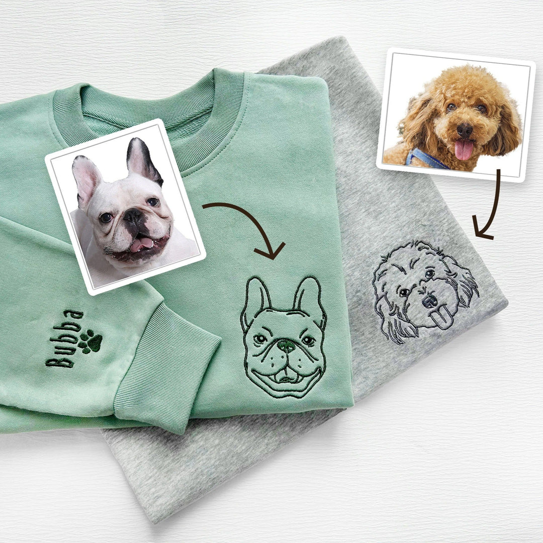 Sweat-shirt brodé avec visage de chien personnalisé avec nom basé sur votre photo.