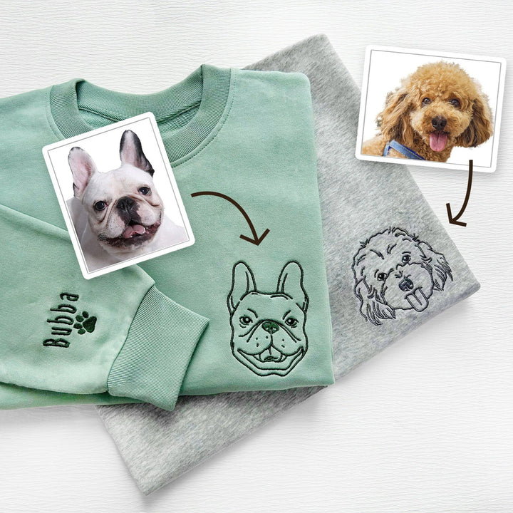 Sweat-shirt brodé avec visage de chien personnalisé avec nom basé sur votre photo.