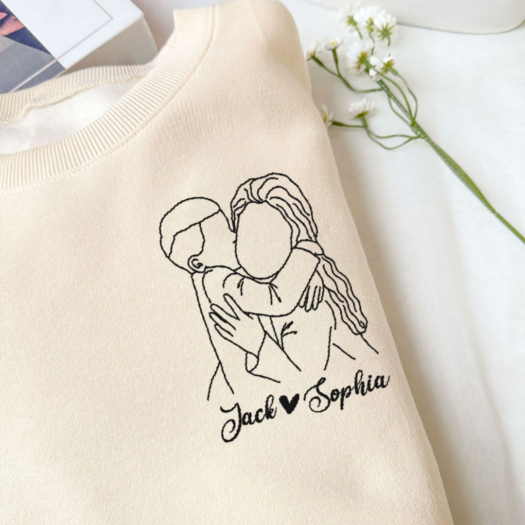 Sweat-shirt brodé personnalisé avec portrait, T-shirt papa/maman
