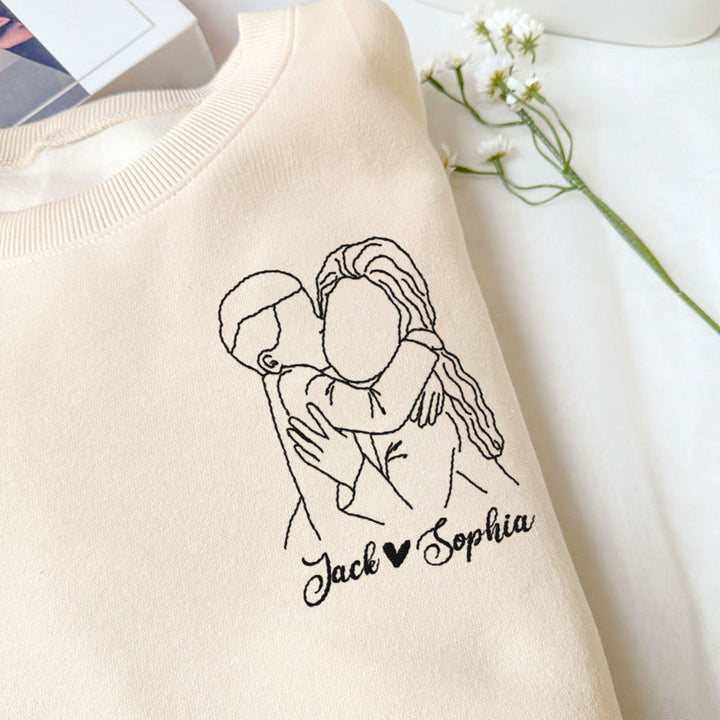 Sweat-shirt brodé personnalisé avec portrait, T-shirt papa/maman
