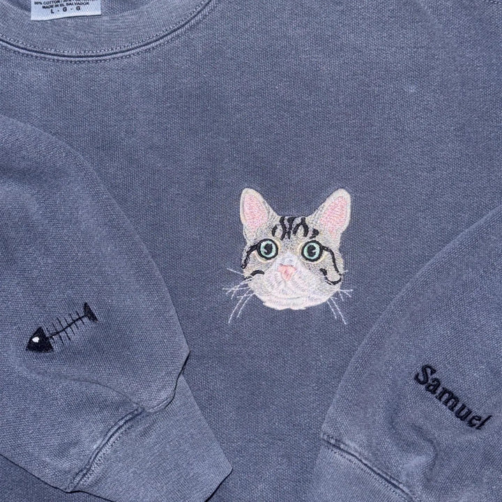 Sweat-shirt brodé en couleur avec portrait d'animal de compagnie-chien/chat