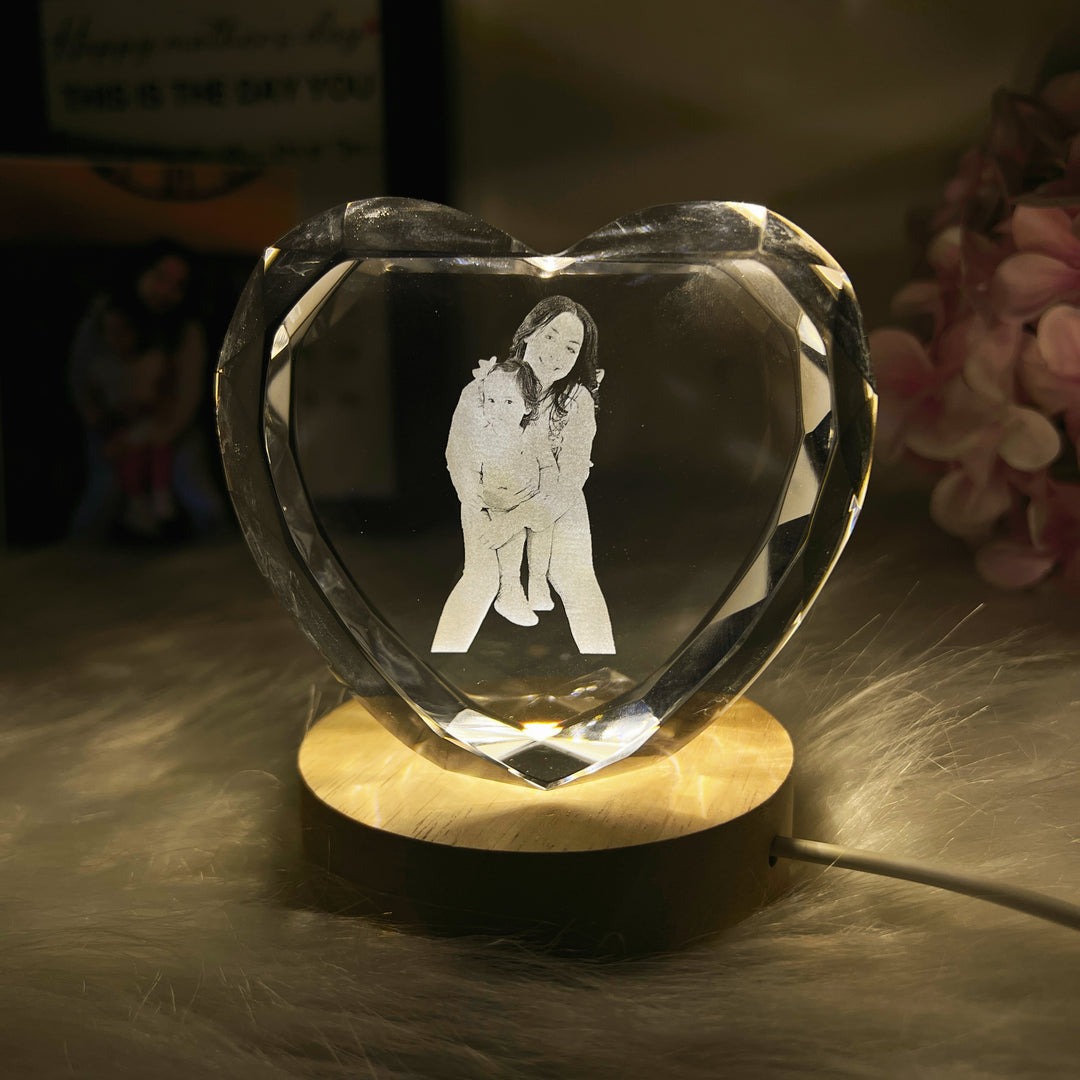 Cadeau photo personnalisé en cristal en forme de cœur 3D