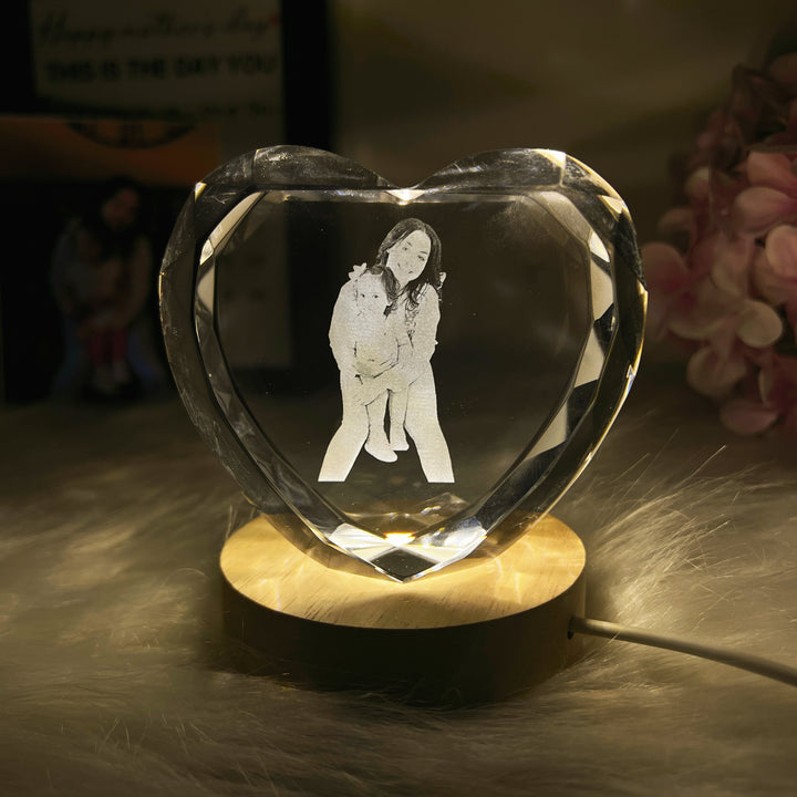 Cadeau photo personnalisé en cristal en forme de cœur 3D